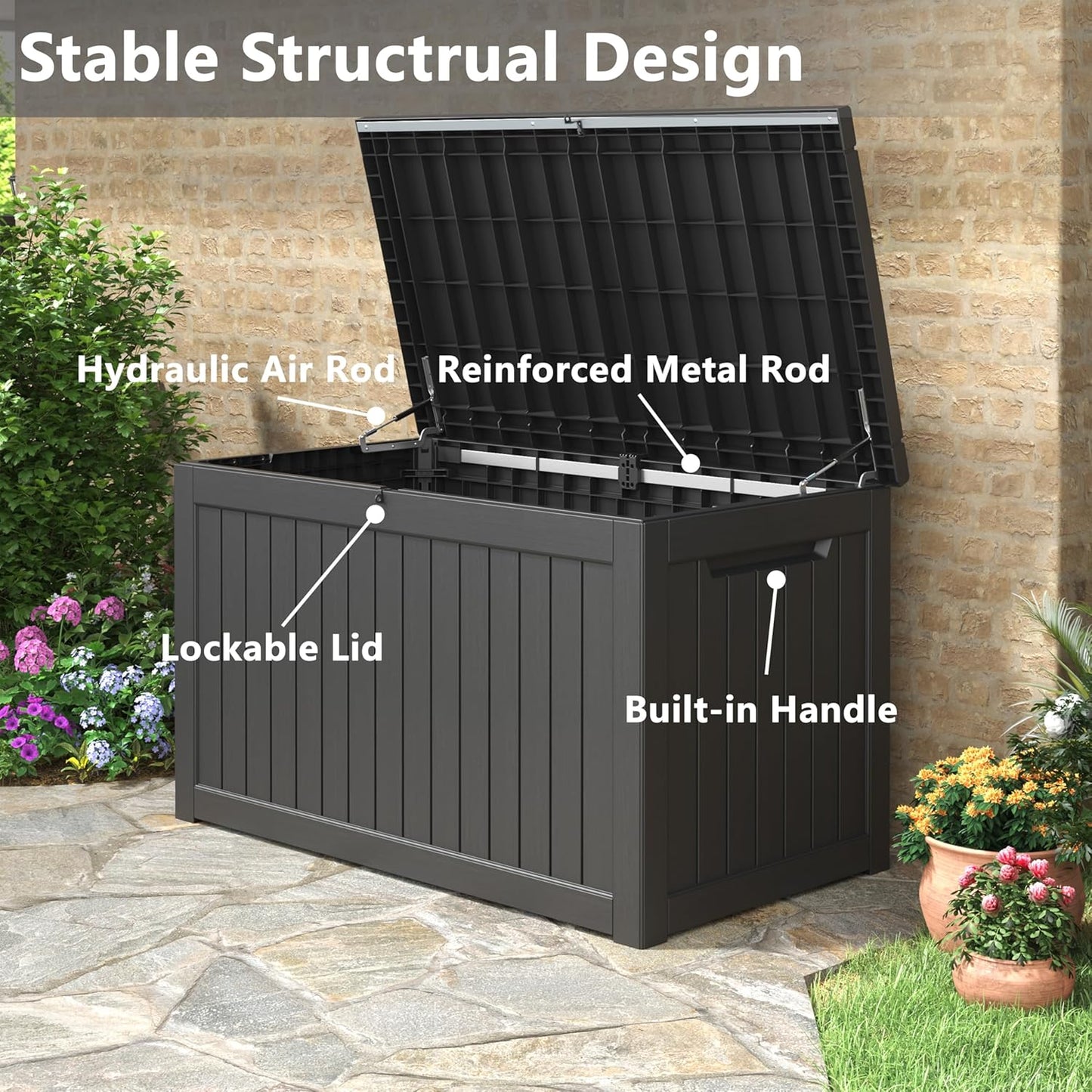 KAMABOKO 230 Gallon Outdoor Storage Box, Resin Deck Boxes Indoor and outdoor, Waterproof Storage