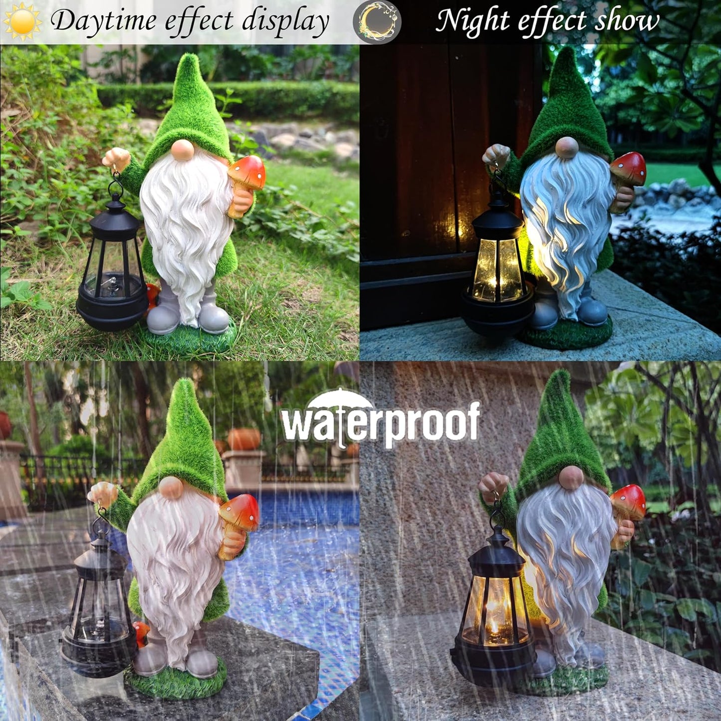 Solar Gnomes Garden Statues,Resin Gnome Figurine Holding Mushroom and Solar Lights Lantern,Outdoor