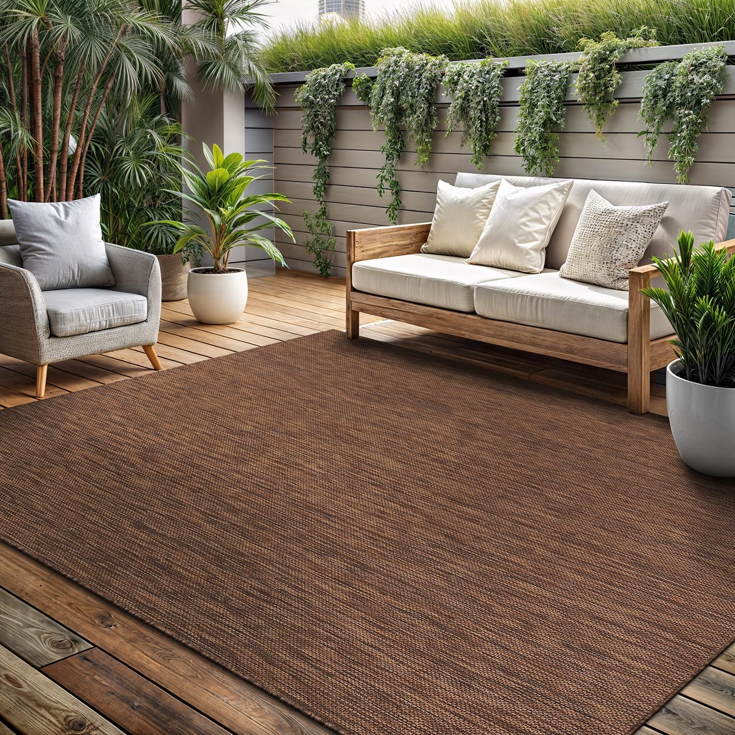 Washable Indoor Outdoor Rug 9x12 Weather Resistant Area Rugs Modern Solid for Porch Deck Balcony