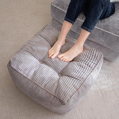 HIGOGOGO Square Stuffed Pouf Ottoman, Corduroy Poufs with Foam Chunk Filling, Furry and Fluffy Pouf