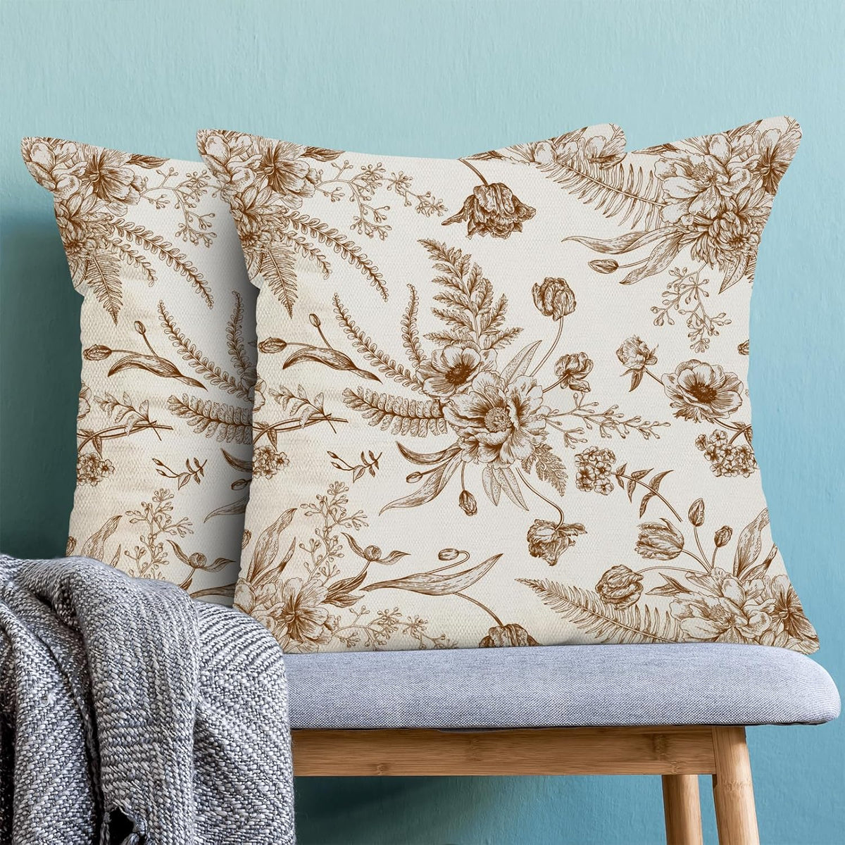CXMEIFLY Spring Floral Leaves Pillow Covers 16 x 16 Inch Set of 2 for Chinoiserie Flowers Decor