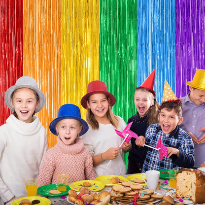 12 Pack Rainbow Backdrop, 3.28 FT x 7.05 FT Pride Decorations, Metallic Fringe Curtains Party