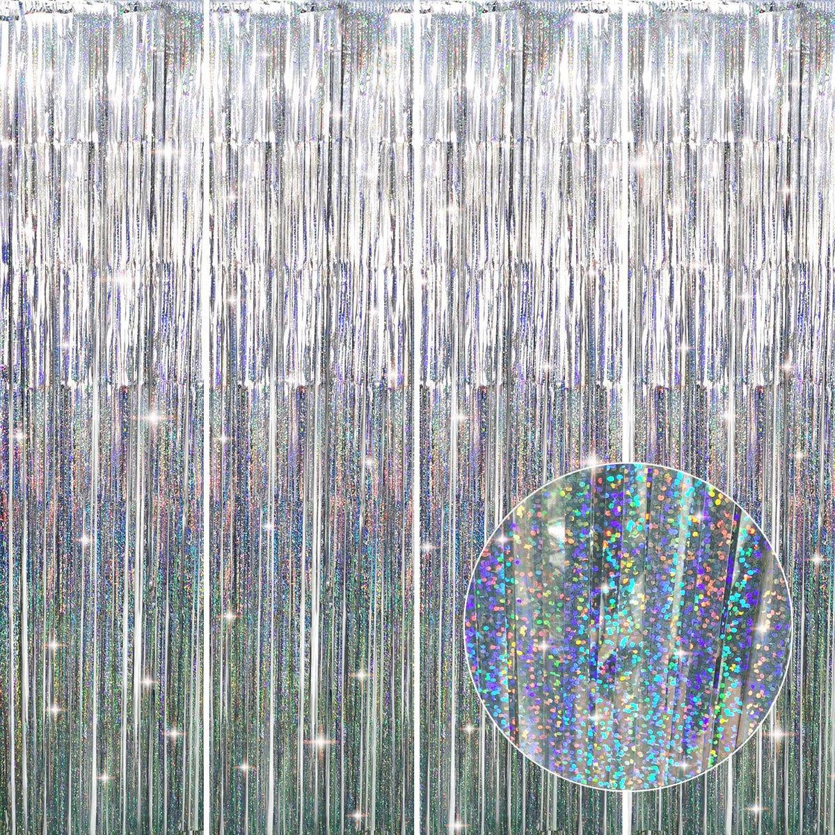 GOER 3.2 ft x 8.2 ft Metallic Tinsel Foil Fringe Curtains Party Photo Backdrop Party Streamers for