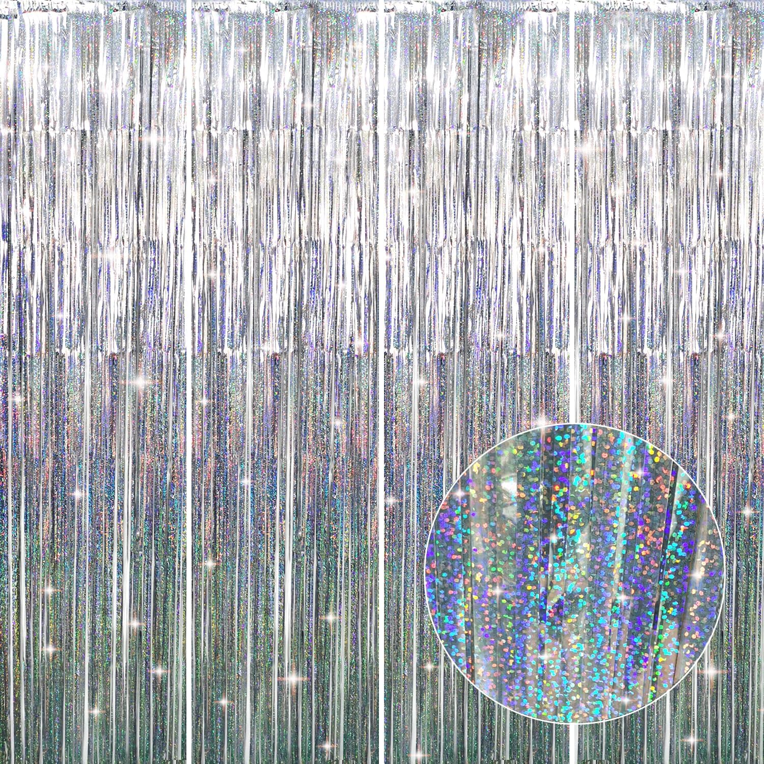 GOER 3.2 ft x 8.2 ft Metallic Tinsel Foil Fringe Curtains Party Photo Backdrop Party Streamers for