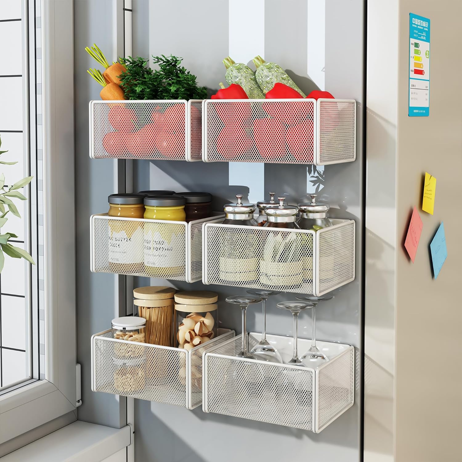 Magnetic Basket Organizer Holder for Fridge Magnetic Storage Bin Box Containers for Refrigerator