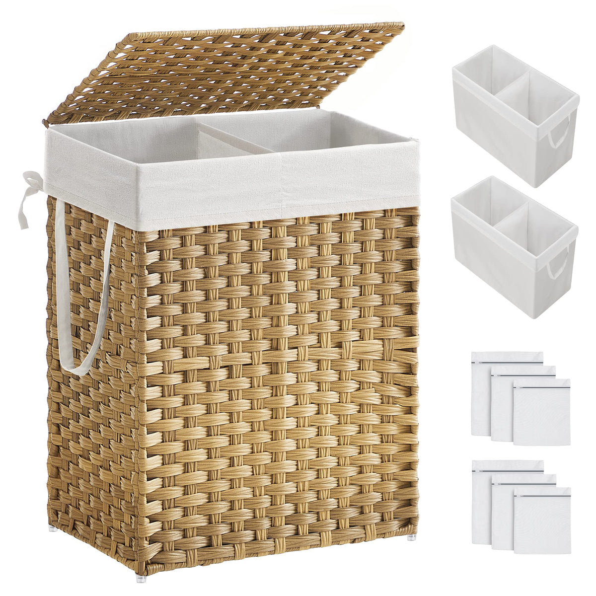 SONGMICS Laundry Hamper with Lid, 90L Wicker Laundry Basket