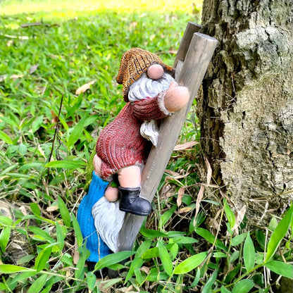 Garden Gnome Statue, Funny Climbing Ladder Gnomes Figurine Resin Sculpture Outdoor Decor for Patio