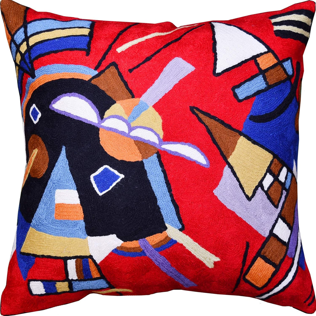Kandinsky Contemporary Throw Pillow Cover - Bright | Red Modern Pillow Cases | Abstract Accent