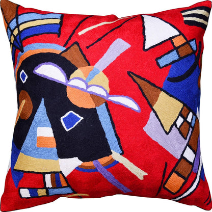 Kandinsky Contemporary Throw Pillow Cover - Bright | Red Modern Pillow Cases | Abstract Accent