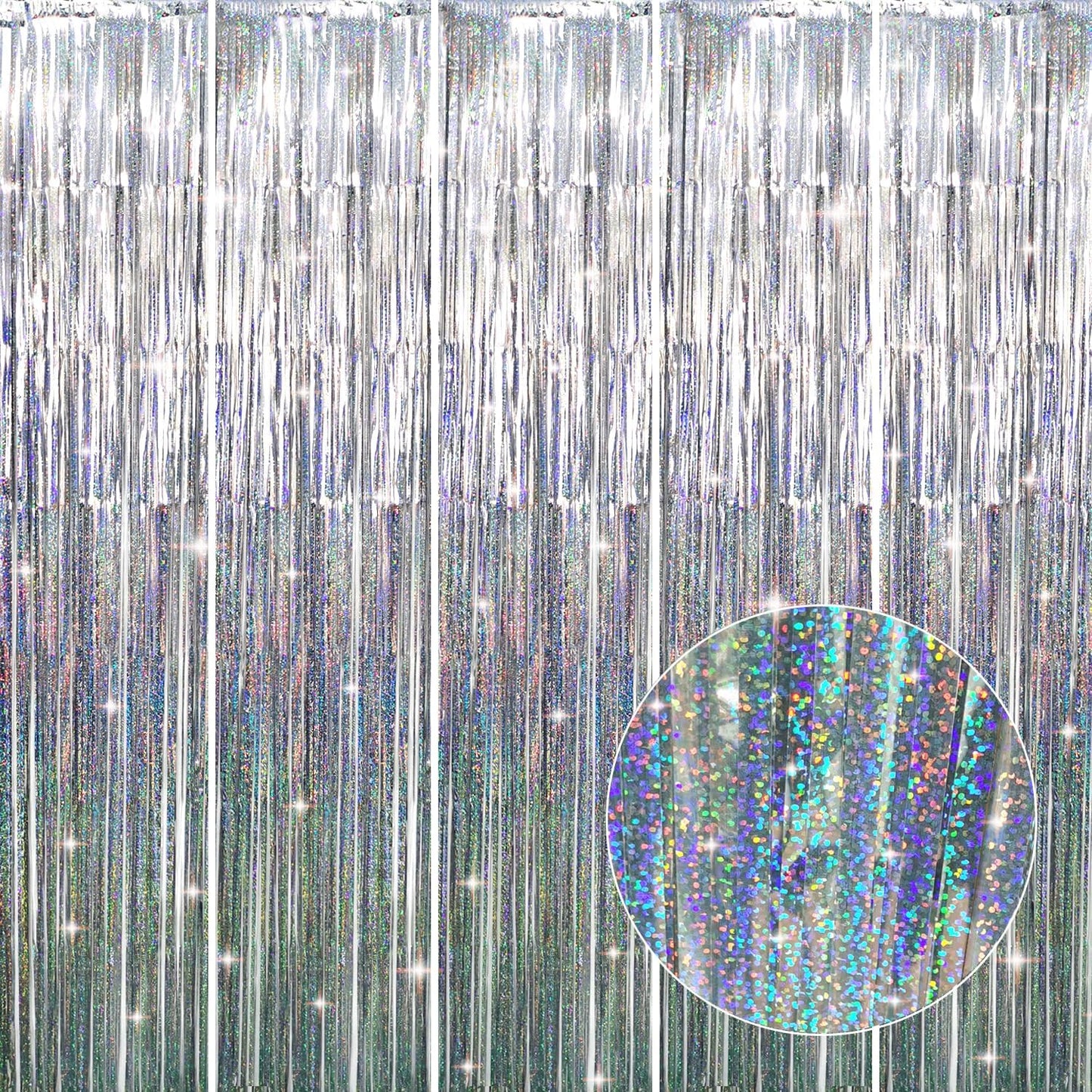 GOER 3.2 ft x 9.8 ft Metallic Tinsel Foil Fringe Curtains Party Photo Backdrop Party Streamers for
