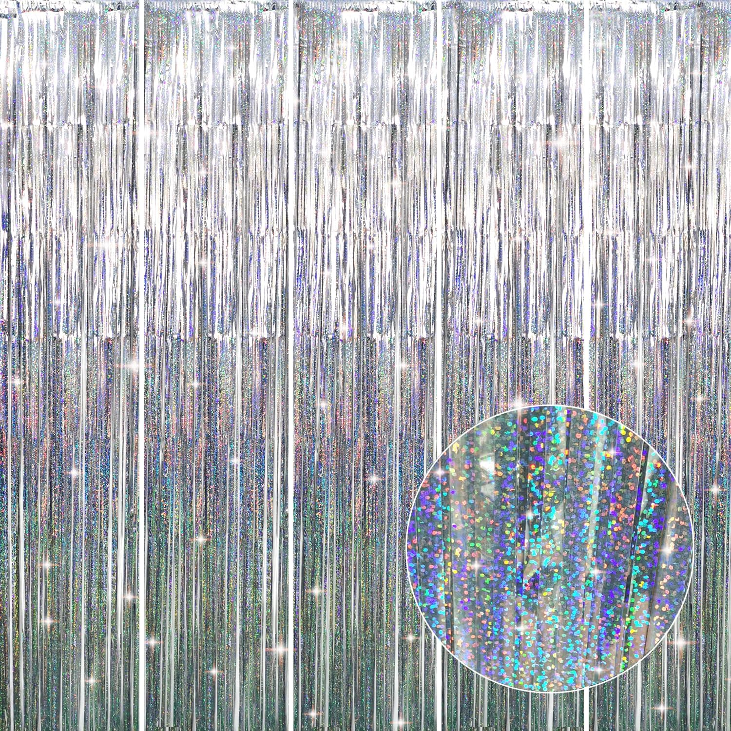 GOER 3.2 ft x 9.8 ft Metallic Tinsel Foil Fringe Curtains Party Photo Backdrop Party Streamers for