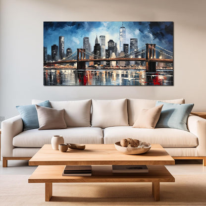 Brooklyn Bridge Wall Art for Bedroom,Modern City Large Canvas Wall Art Living Room,Blue Home Office