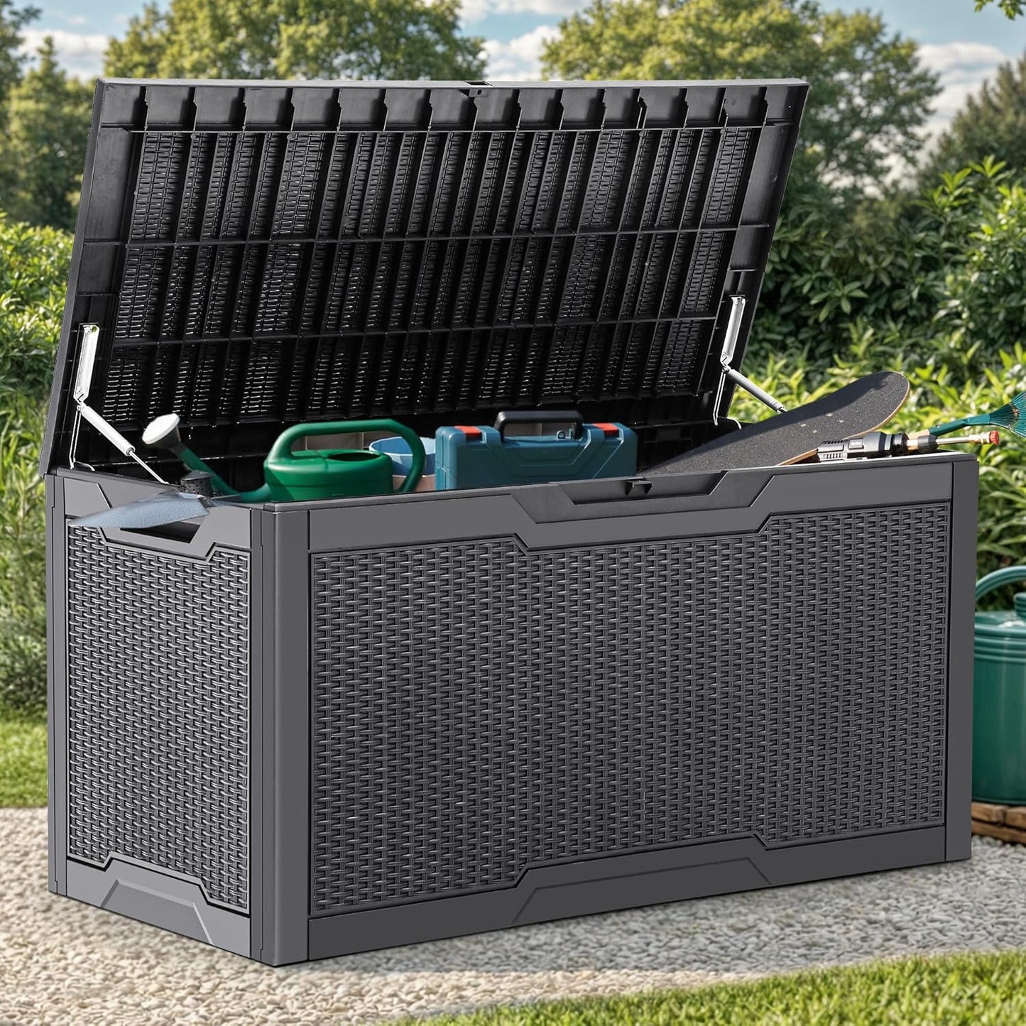 YITAHOME 100 Gallon Outdoor Storage Box, Large Water Resistant Resin Deck Box, Indoor Outdoor