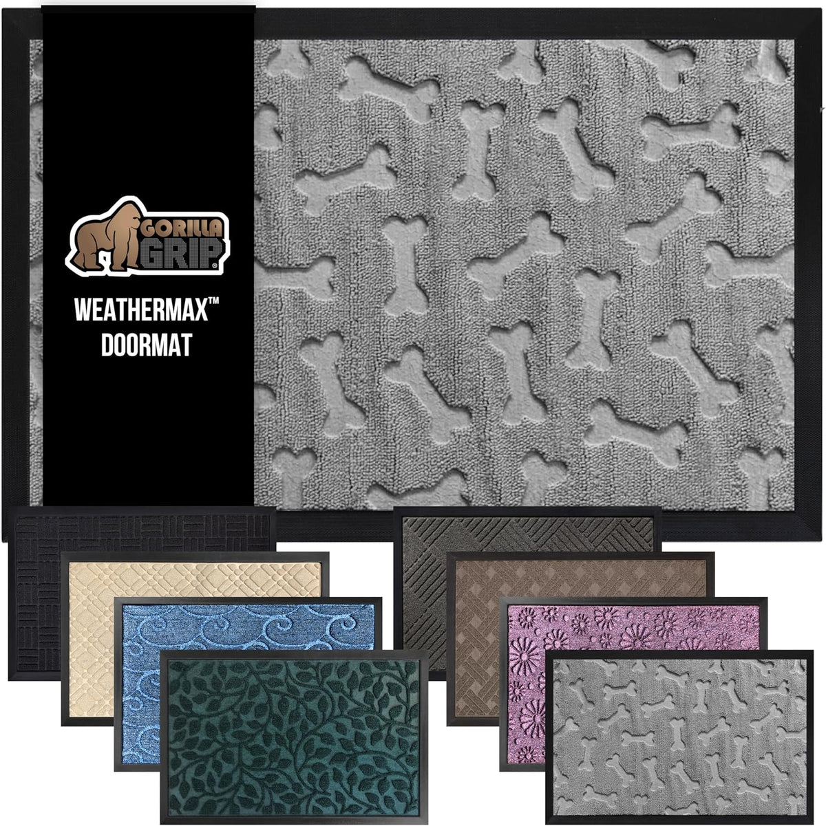 GORILLA GRIP 100% Waterproof All-Season WeatherMax Doormat 35x23, US Designed Natural Rubber, Stain