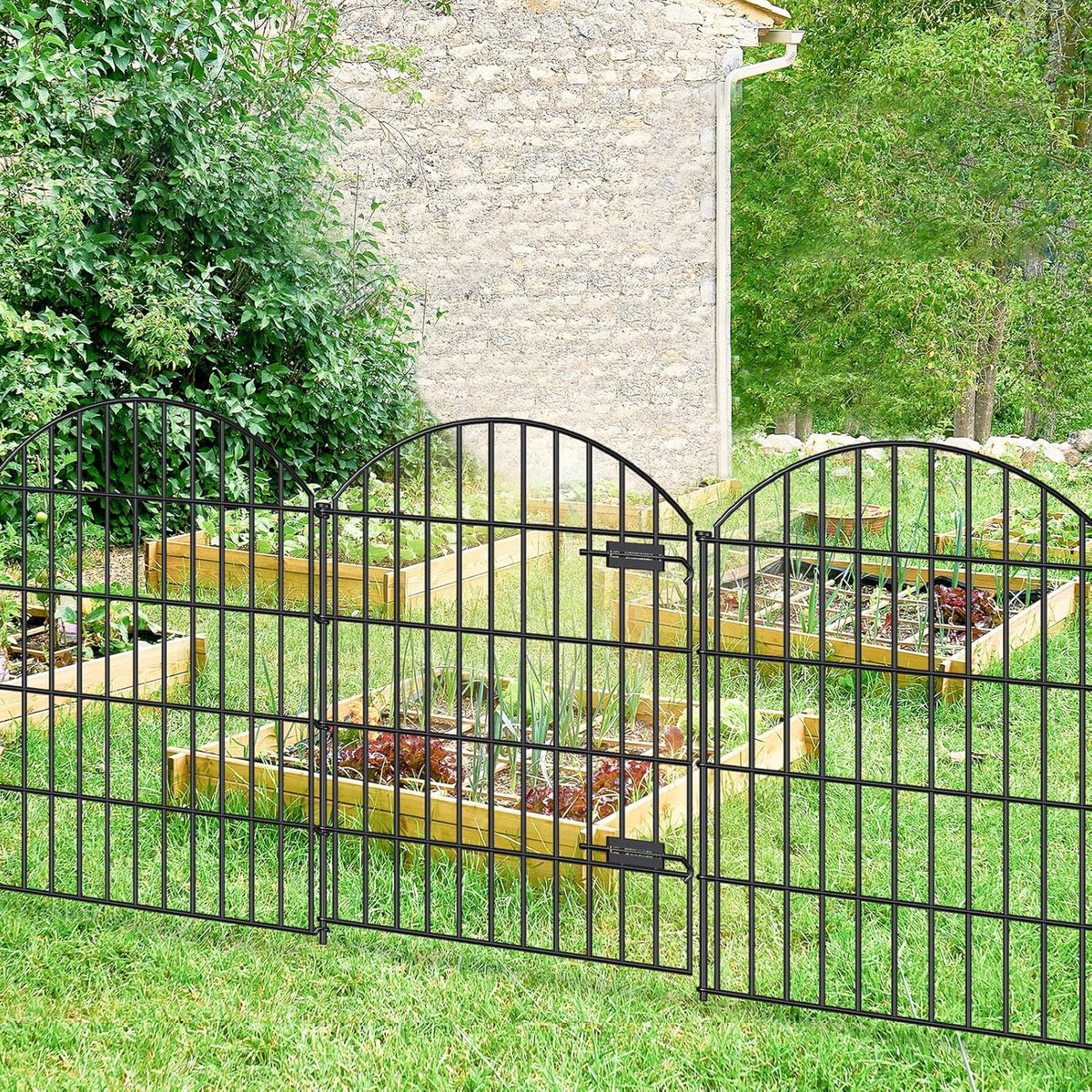 Metal Garden Fence with Gate 36in (H) x 23.3ft (L), 1 Gate+ 9 Panels Dog Fence Border Fence Animal