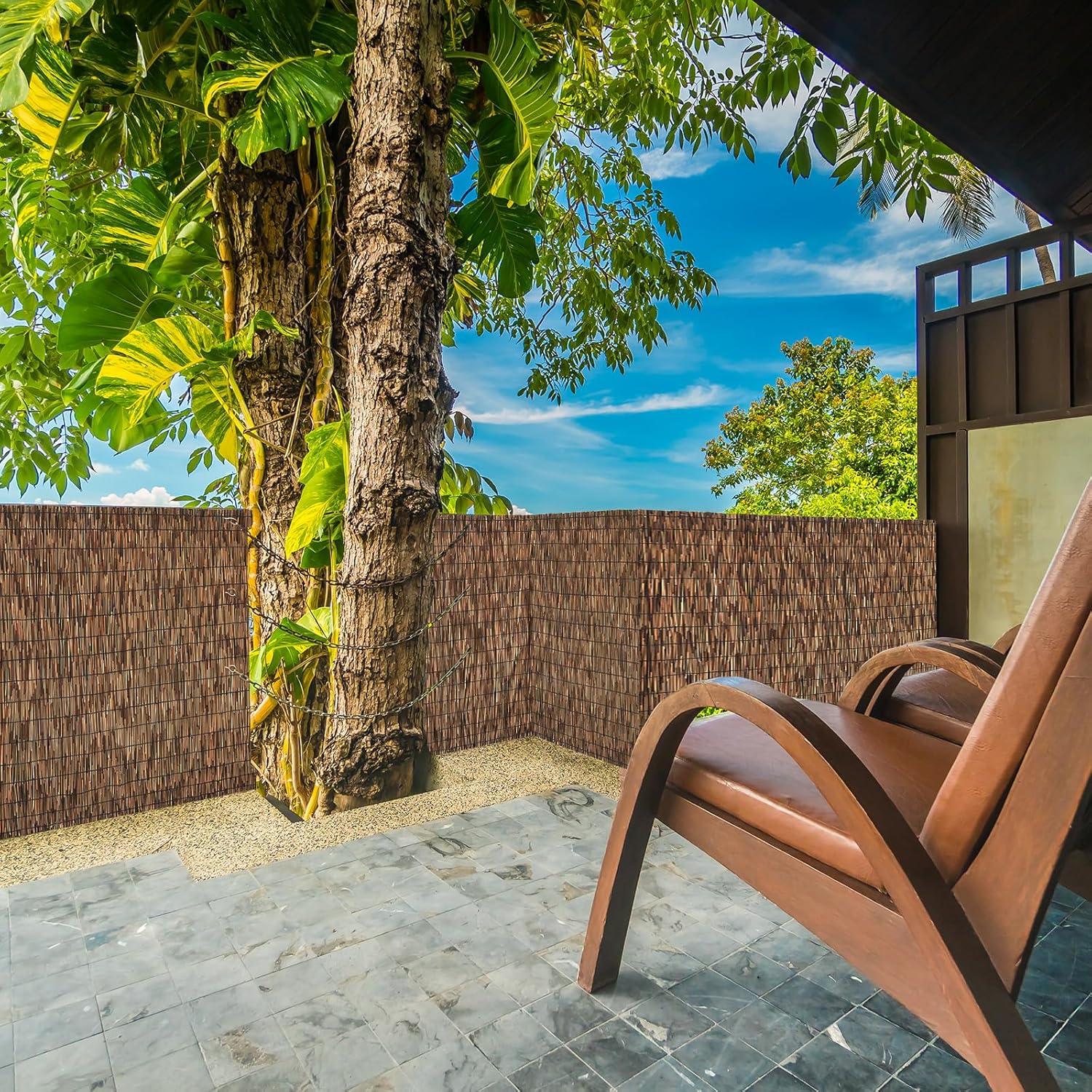 Brown 4FT X 16.4FT Reed Fencing Roll, Balcony Privacy Reed Shade Bamboo Fencing Garden Fence