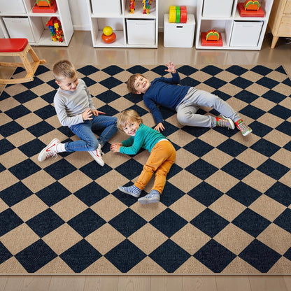Lahome Checkered Easy Jute Area Rug 8x10, Large Living Room Patio Rug Checkerboard Indoor Outdoor