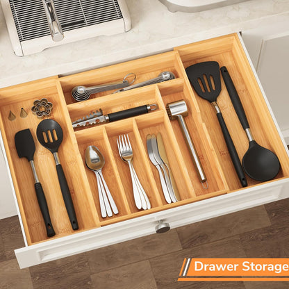 BAMEOS 3" Deepth Expandable Drawer Organizer, Deep Flatware Organizer, Adjustable Silverware