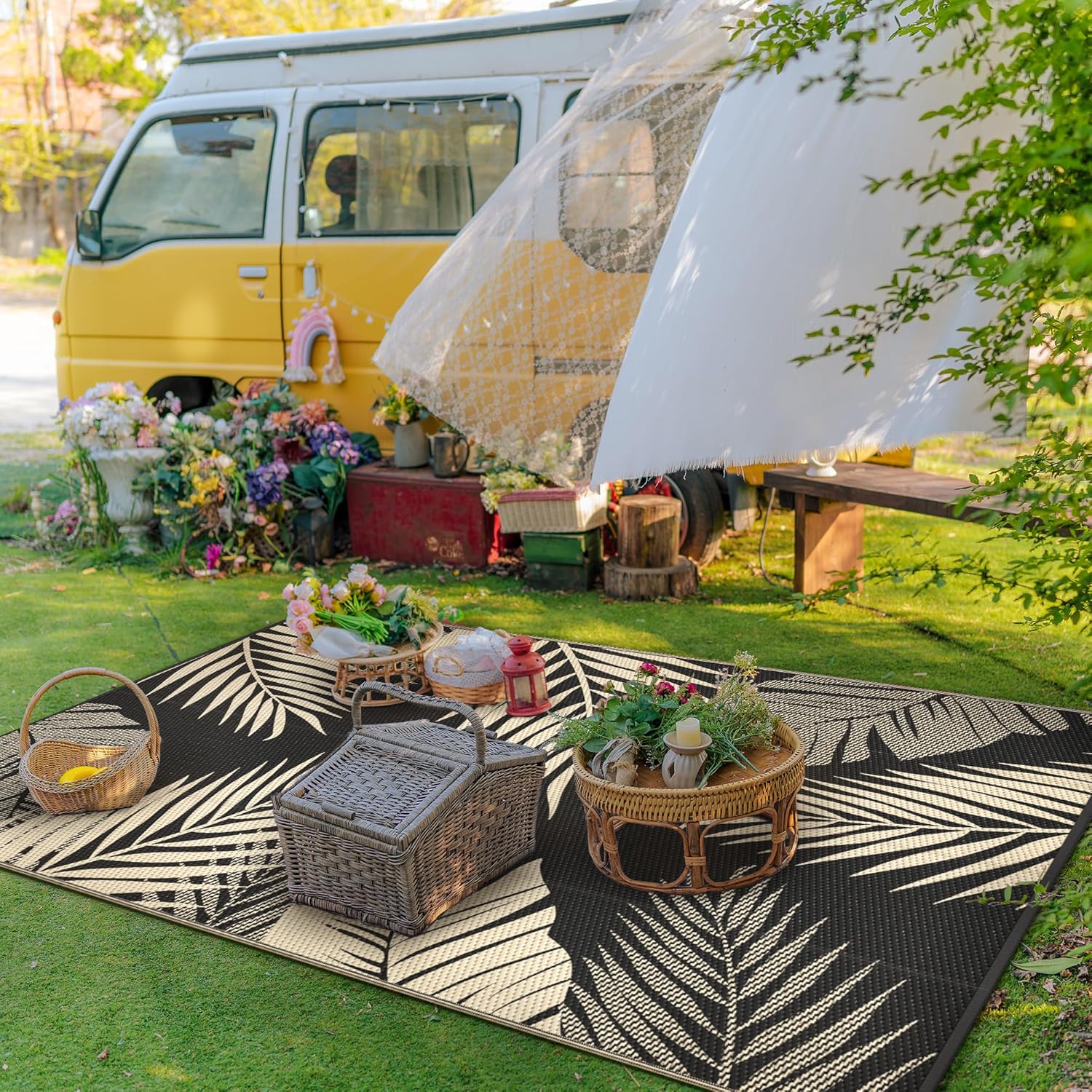 GENIMO Outdoor Rug 9' x 12' Waterproof for Patios Clearance, Reversible Outdoor Plastic Straw