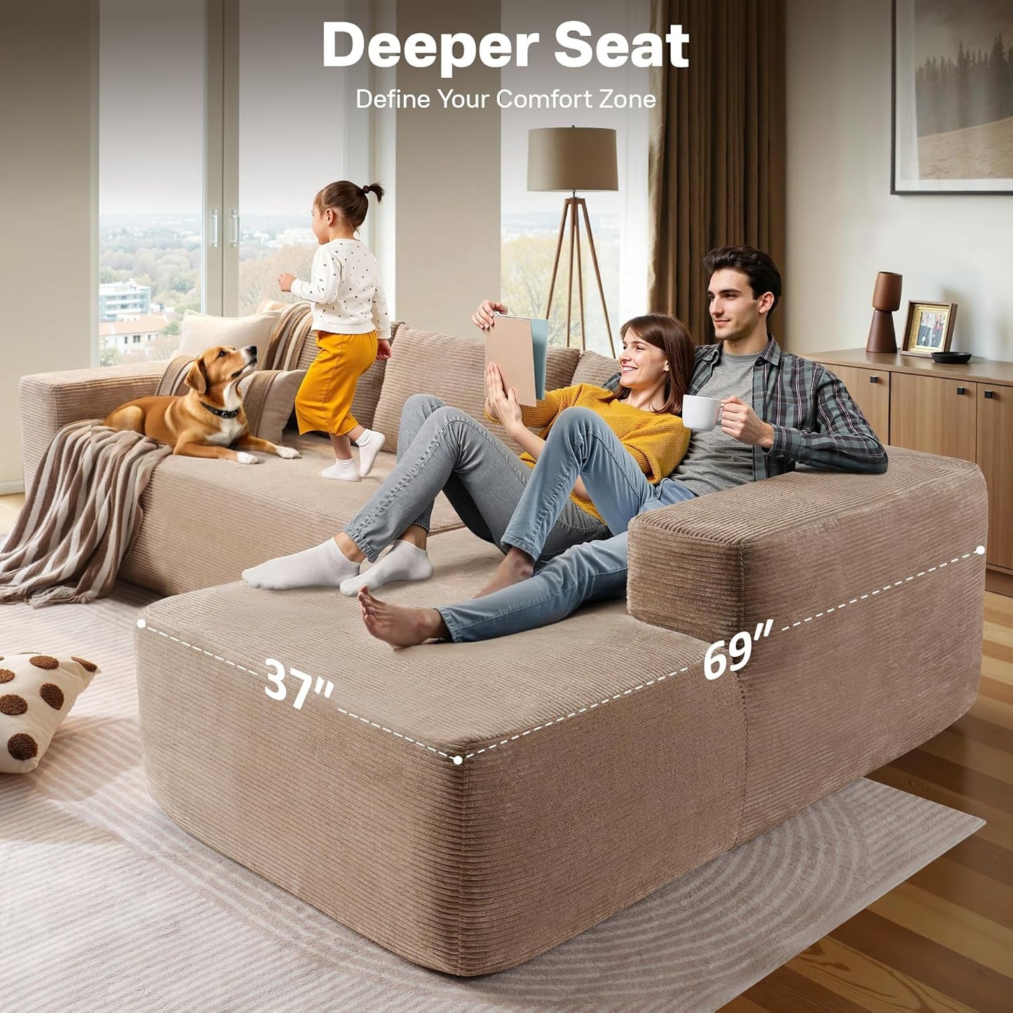 104" Cloud Sectional Couches for Living Room,L Shaped Boneless Couch in A Box,Sleeper Sofa with