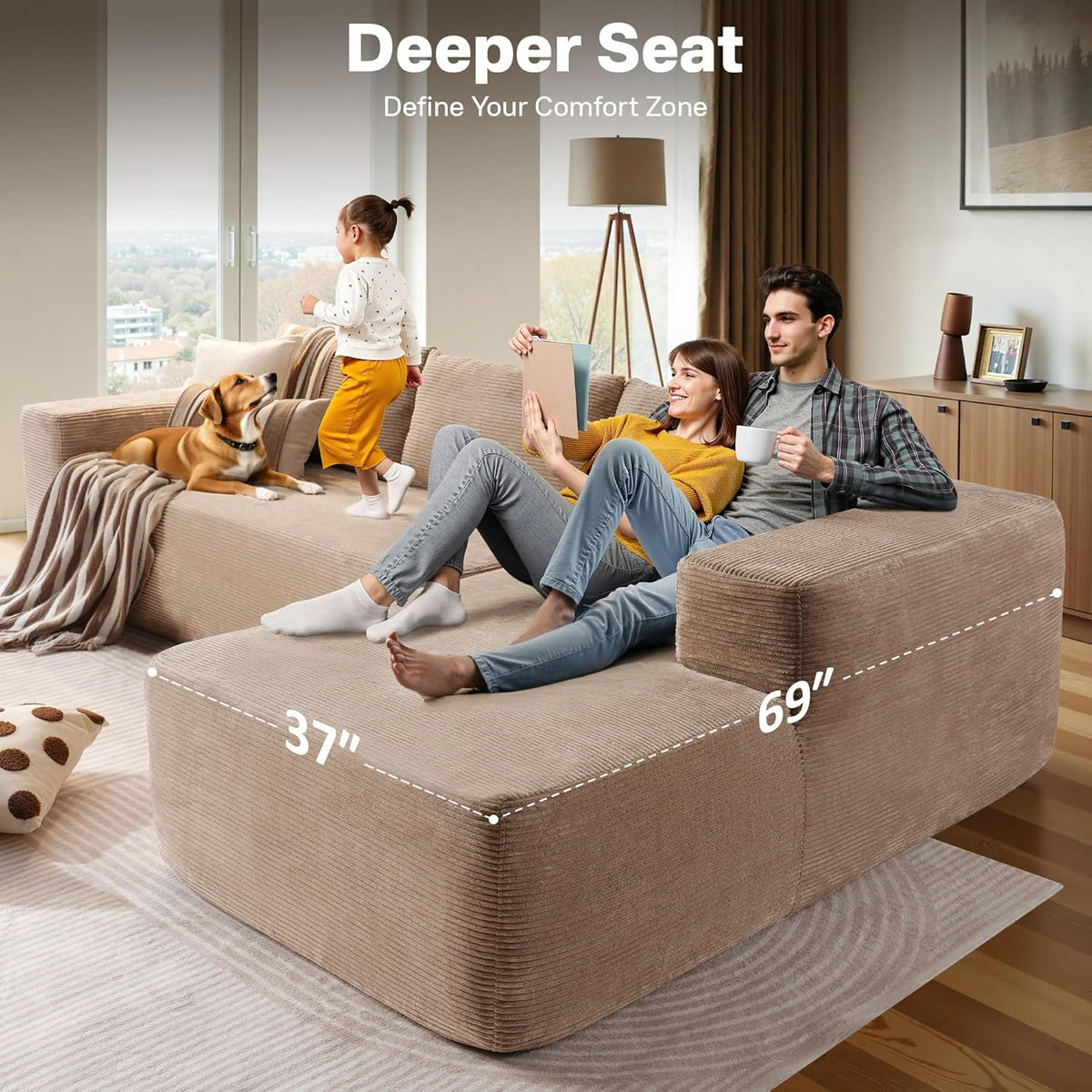 104" Cloud Sectional Couches for Living Room,L Shaped Boneless Couch in A Box,Sleeper Sofa with