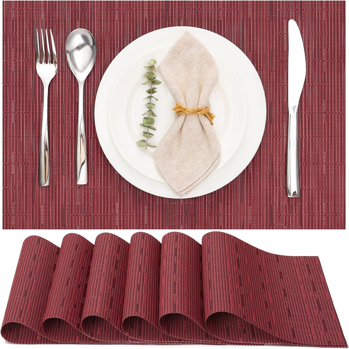 Myir JUN Placemats Set of 6, Vinyl Woven Placemats Place Mats Indoor Washable Table Mats Non-Slip