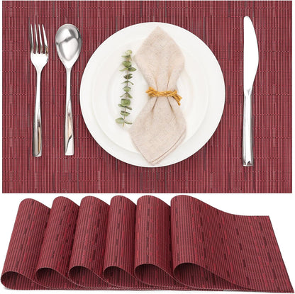 Myir JUN Placemats Set of 6, Vinyl Woven Placemats Place Mats Indoor Washable Table Mats Non-Slip