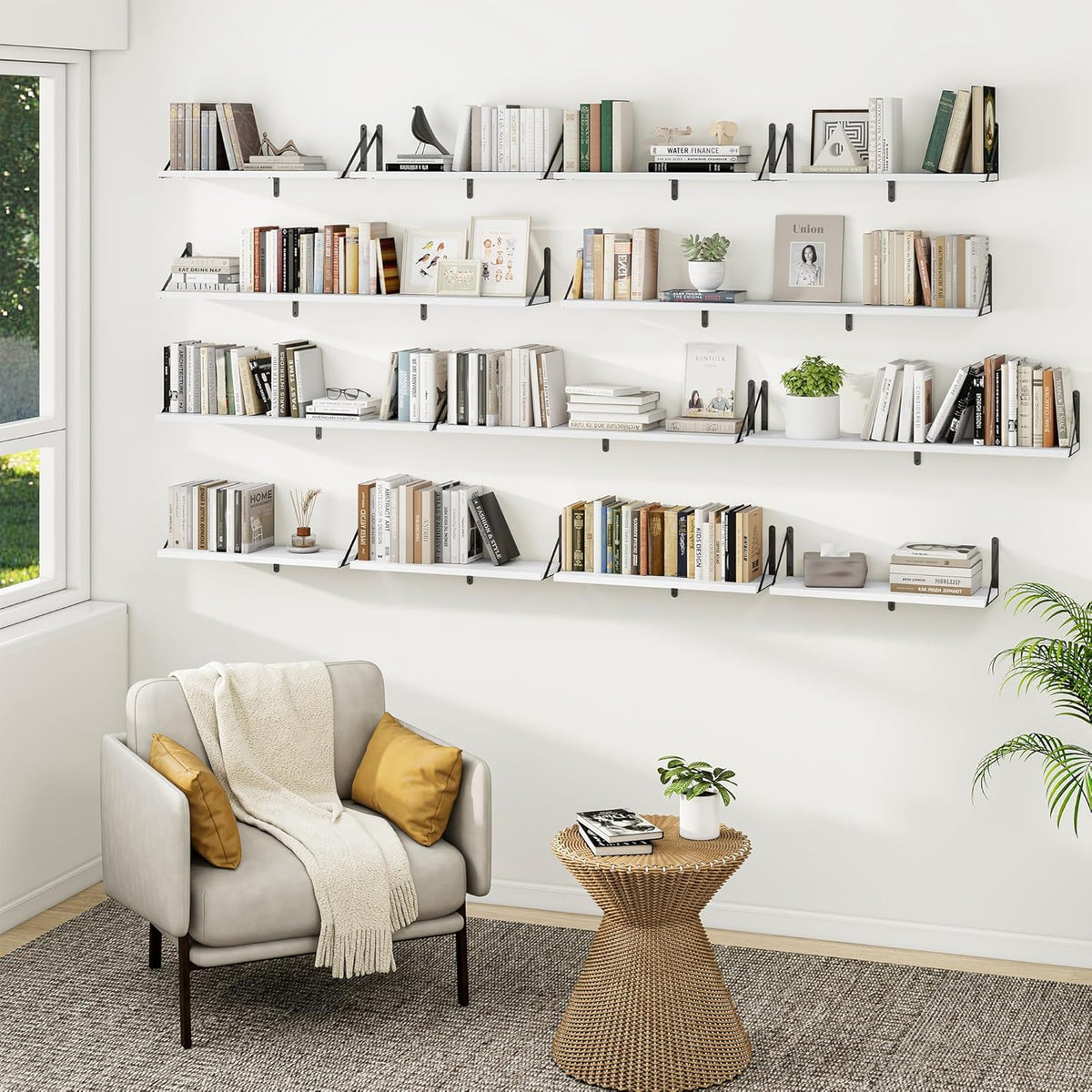 Heimlove 36 Inch White Floating Bookshelves Set of 3,Heavy Duty Wall Mounted Bookshelves,Wall