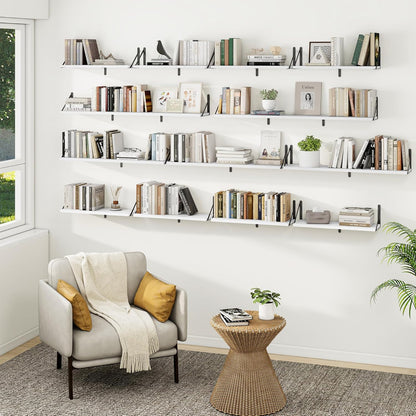 Heimlove 24 Inches White Floating Shelves,8 Inches Deep Wall Bookshelf Mounted Display&Storage Wood