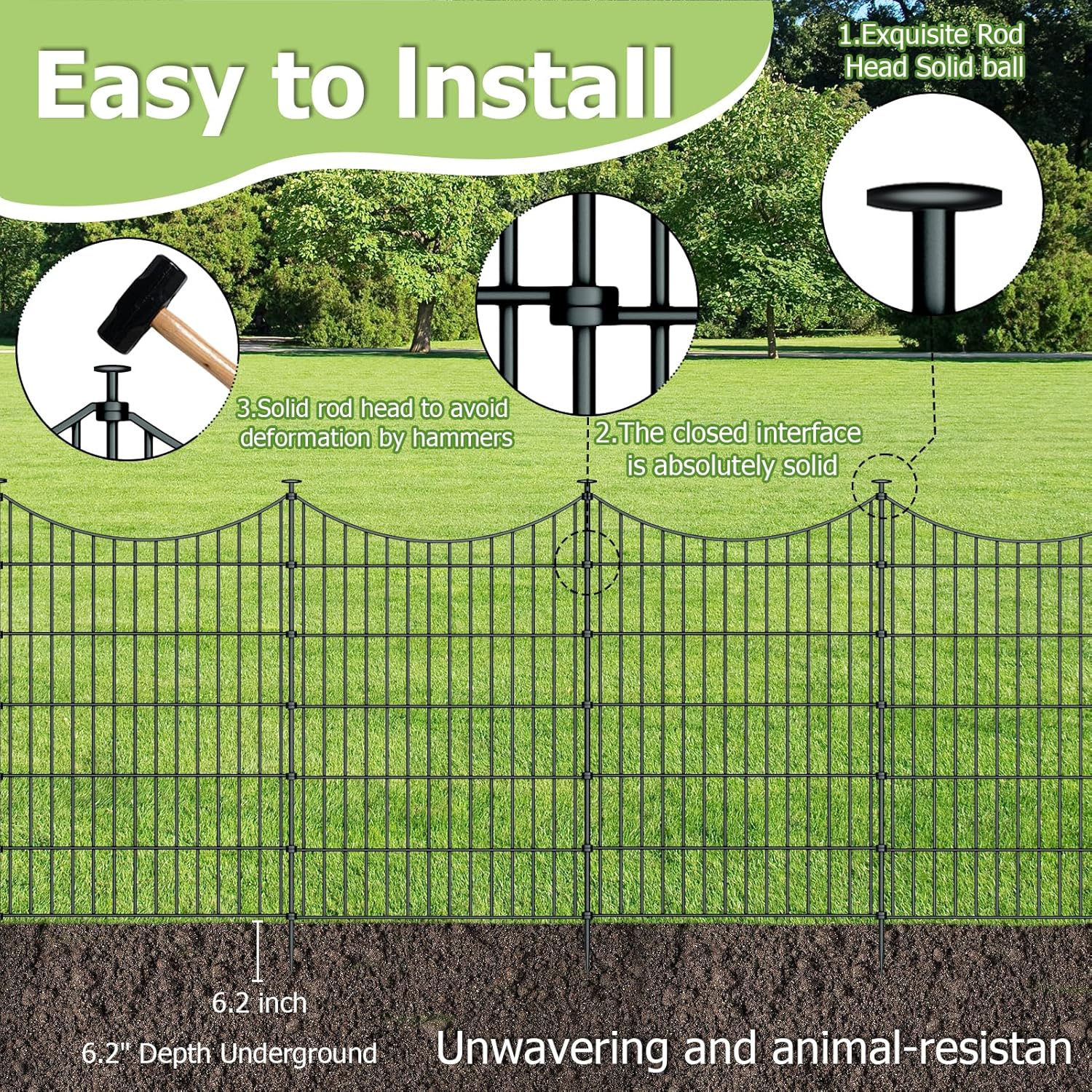 10 Panels Garden Fence Dog Fence Outdoor for Yard, 40in H x 23.6ft L Rustproof Metal Fencing with