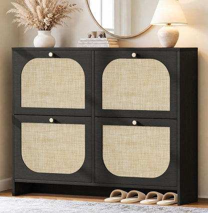 Shoe Cabinet for Entryway with 4 Flip Drawers, 9.5" Slim Wooden Shoe Storage Cabinet Fits Size 12+