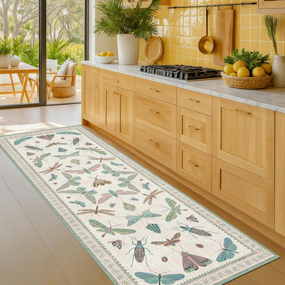 Boho Bathroom Runners - 2x6 Blue and Green Rug for Kitchen, Entry Way, Non Slip Washable Butterfly