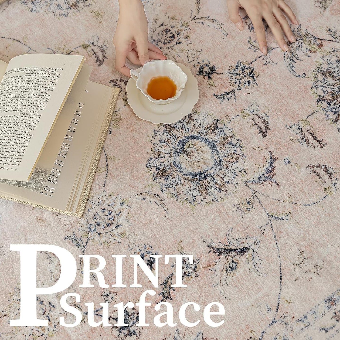 5'x7' Vintage Floral Rug - Persian Inspired Low-Pile Faux Wool Area Rug, Non-Slip Washable Rug for