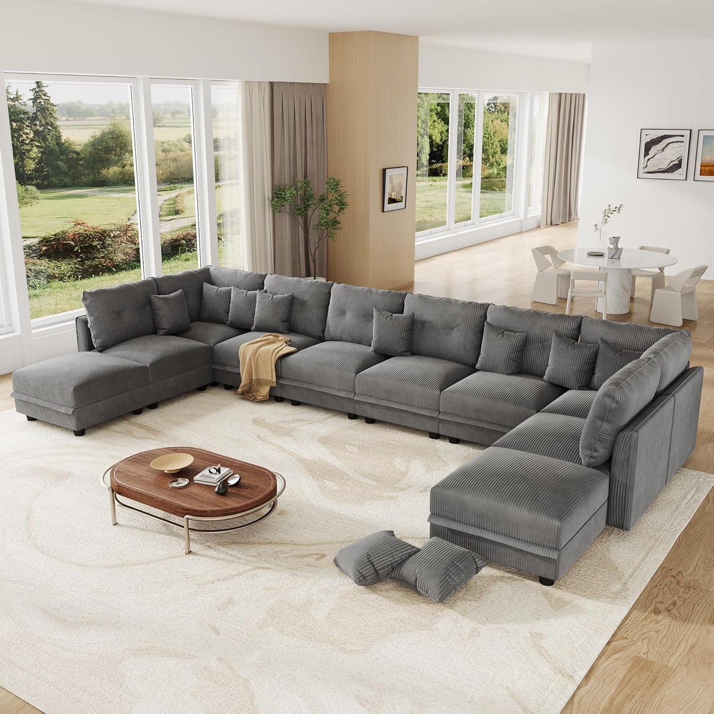 LLappuil Large Modular Sectional Sofa with Storage Seats, Corduroy U-Shaped Convertible Couch for