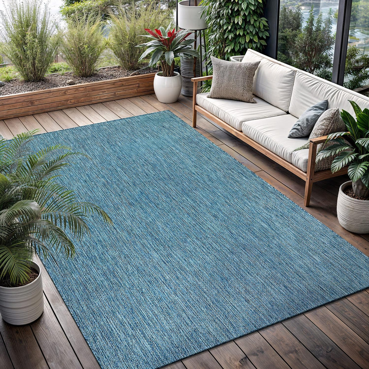 Washable Indoor Outdoor Rug Weather Resistant Carpet Modern Solid for Porch Deck Balcony Backyard