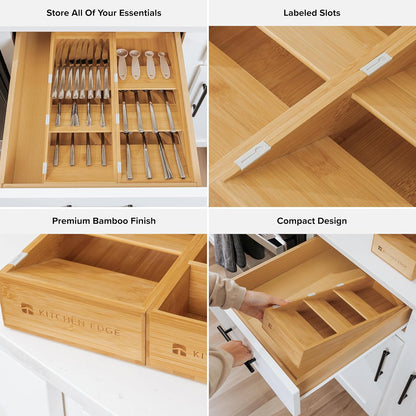 Premium Cutlery, Flatware, and Silverware Drawer Organizer – Slanted 3-Compartment Design with