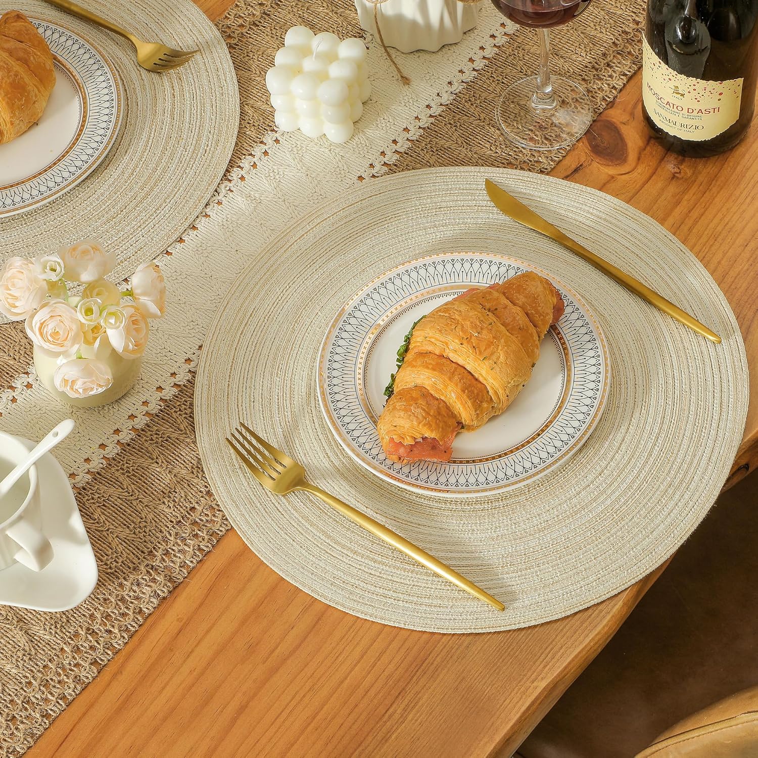 Leetaltree Round Placemats Heat and Slip Resistant Cotton Table Mats, Washable Bohemian Placemats