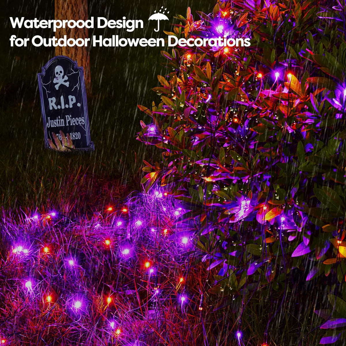 WBao Orange Purple Halloween Lights Outdoor 200LED F8 Big Bulbs, 8.4ft x 5.2ft Halloween Net Lights