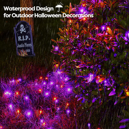 WBao Orange Purple Halloween Lights Outdoor 200LED F8 Big Bulbs, 8.4ft x 5.2ft Halloween Net Lights