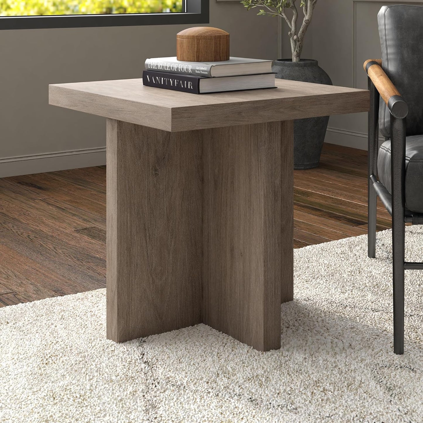 Henn&Hart 22" Wide Square Side Table in Weathered Gray, for Home, Living Room, Bedroom