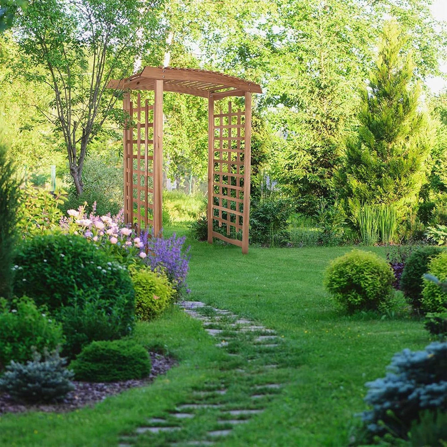 All Things Cedar 8-Foot Pagoda Arbor Garden Arch Trellis for Climbing Plants, Transform Garden or