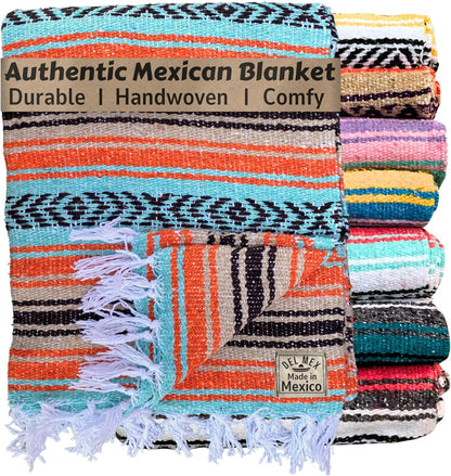 Del Mex Classic Mexican Blanket, Large Authentic Woven Falsa Throw (70"x50"), Artisan Southwest