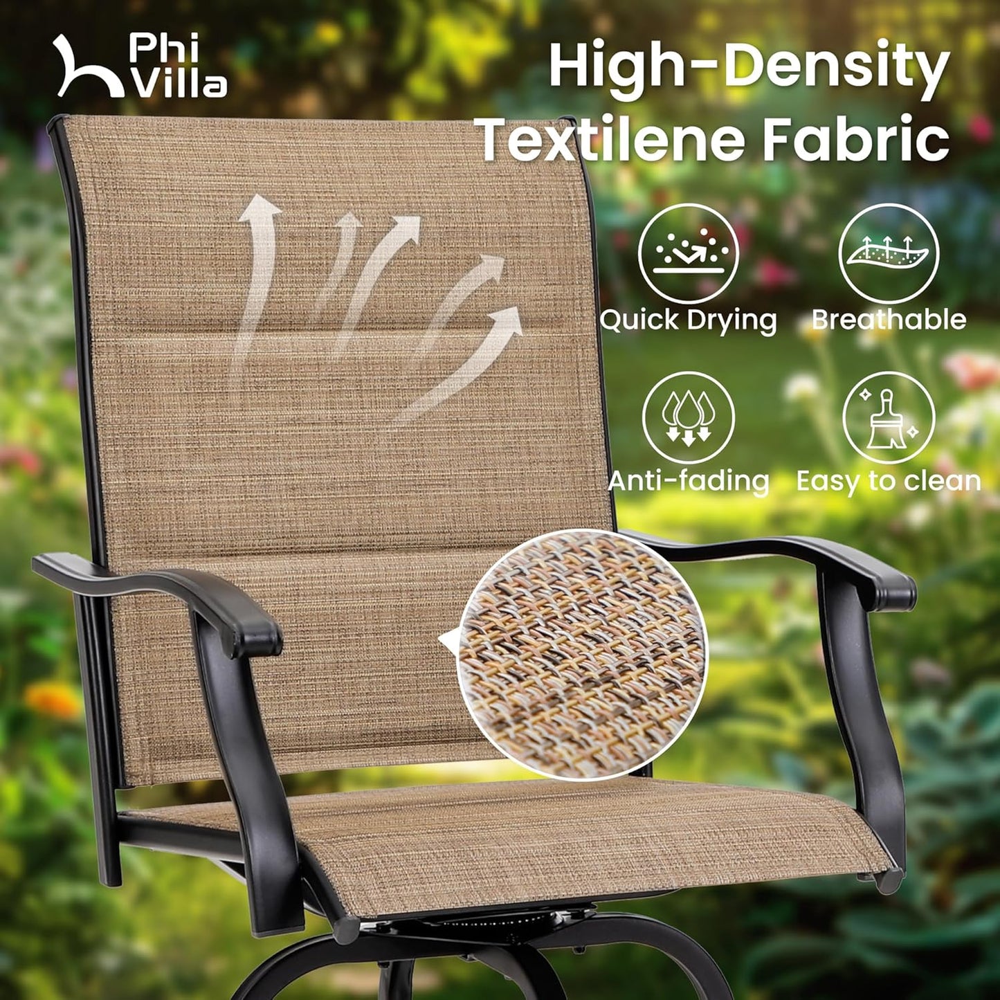 PHI VILLA 7 Piece Patio Bar Dining Set, Bar Height Outdoor Table and Chairs with 6 Swivel Bar