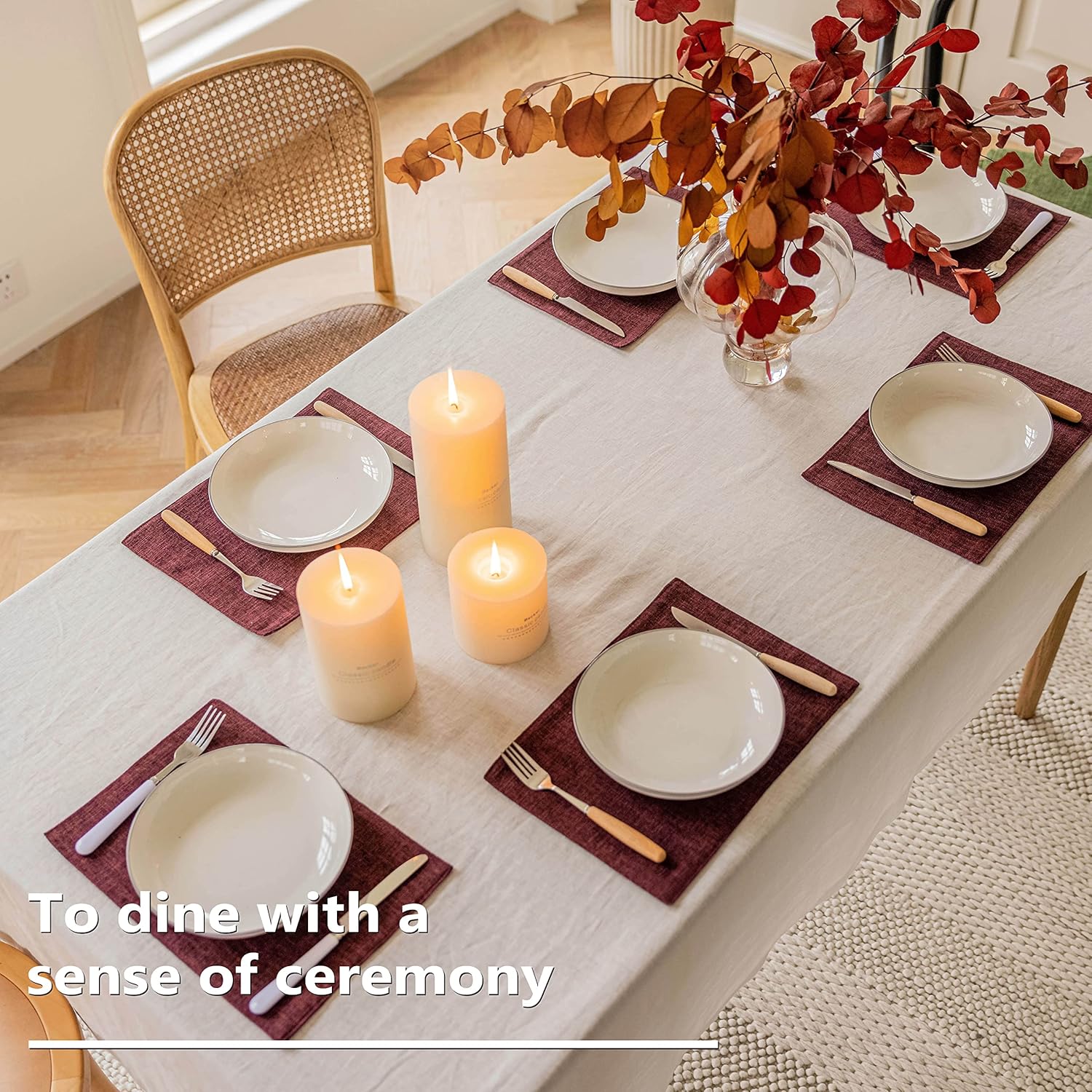 Home Brilliant Red Placemats for Holiday Linen Placemats Heat Resistant Dining Table Mats Kitchen