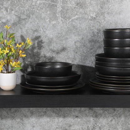 Gibson Elite Beckett Stoneware Matte Reactive Glaze 16 Piece (Service for 4) Plates and Bowls