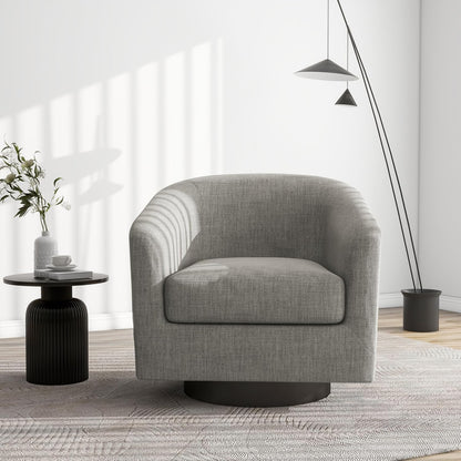 Swivel Barrel Accent Chair, Modern Round Linen Arm Chair for Living Room, Bedroom, Comfy Club