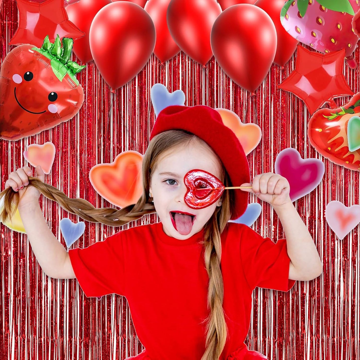 GREATRIL Red Fringe Curtains Party Streamers Backdrop Foil Tinsel Curtain Decoration for Stranger