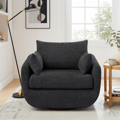360° Swivel Accent Armchair, 39.3" Oversized, Sherpa Boucle Fabric Sofa Chair with Removable Back &