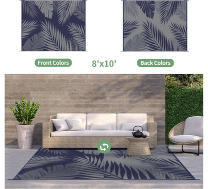 GENIMO Outdoor Rug 8' x 10' Waterproof for Patios Clearance, Reversible Outdoor Plastic Straw