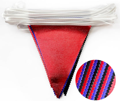 Navy Blue Red Black Party Decorations Metallic Fabric Triangle Pennant Banner Flag Bunting Garland